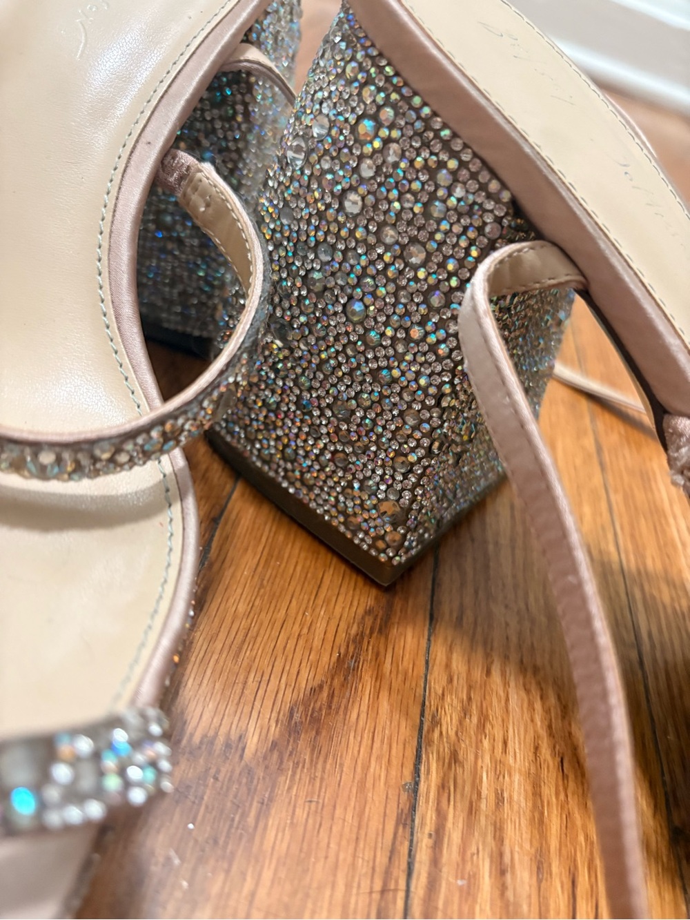 Betsey Johnson Rose Gold Jeweled Platform Block Heels - Picture 3 of 7